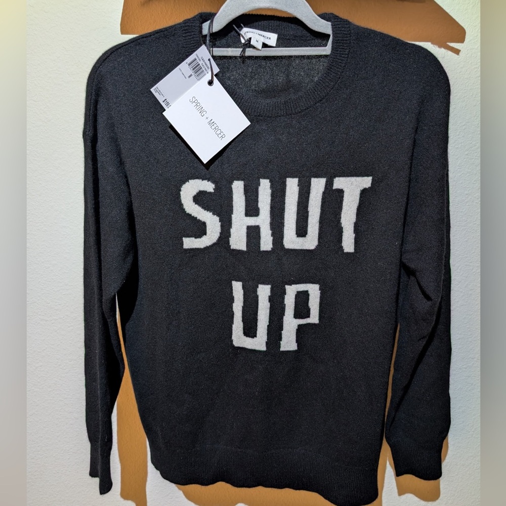 Spring + Mercer cashmere black/white mens Medium sweater NWT $159 retail soldout